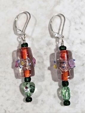 Vintage Venetian Glass Bead & Sterling Silver Earrings